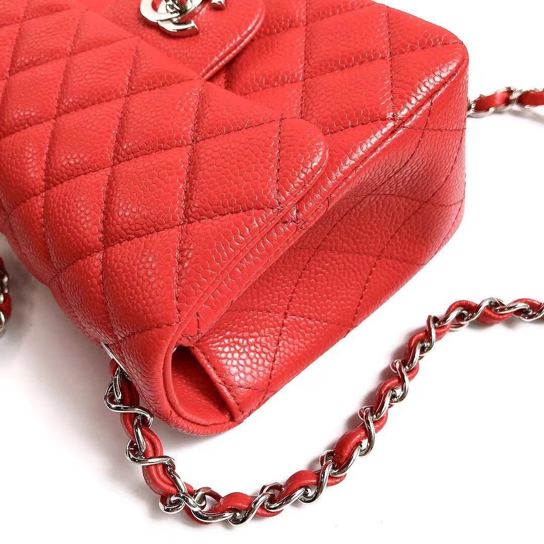 MINI SQUARE FLAP BAG 17CM RED CAVIAR SILVER HARDWARE - Image 17