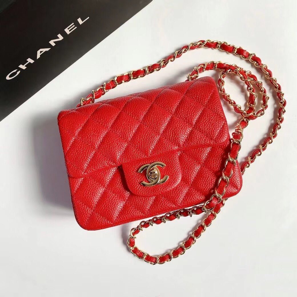 MINI SQUARE FLAP BAG 17CM RED CAVIAR GOLD HARDWARE - Image 8