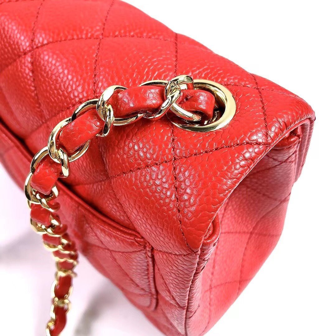 MINI SQUARE FLAP BAG 17CM RED CAVIAR GOLD HARDWARE - Image 15