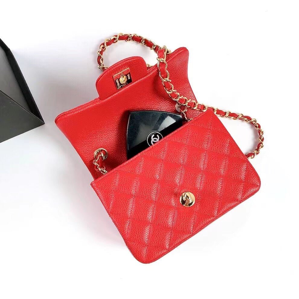 MINI SQUARE FLAP BAG 17CM RED CAVIAR GOLD HARDWARE - Image 7
