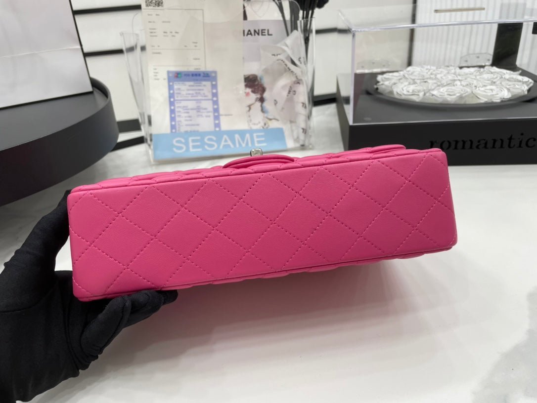 CC 25 CLASSIC SMALL DOUBLE FLAP BAG IN BRIGHT PINK CALFSKIN WITH STRAP - Image 18