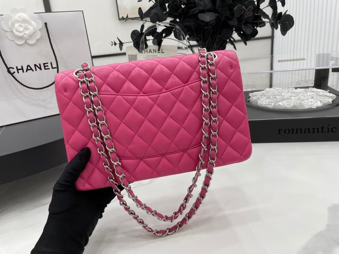 CC 25 CLASSIC SMALL DOUBLE FLAP BAG IN BRIGHT PINK CALFSKIN WITH STRAP - Image 12