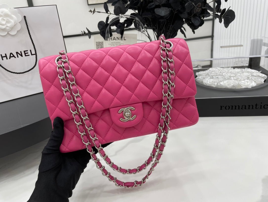 CC 25 CLASSIC SMALL DOUBLE FLAP BAG IN BRIGHT PINK CALFSKIN WITH STRAP - Image 2