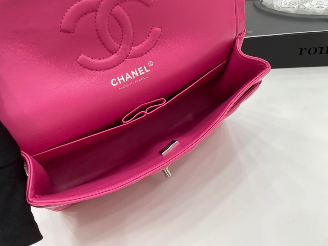 CC 25 CLASSIC SMALL DOUBLE FLAP BAG IN BRIGHT PINK CALFSKIN WITH STRAP - Image 7