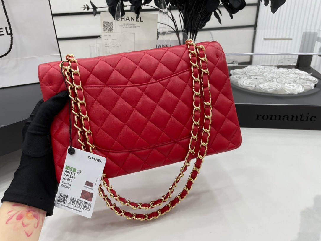 CC 25 CLASSIC SMALL DOUBLE FLAP BAG IN CHERRY RED CALFSKIN WITH STRAP - Image 13