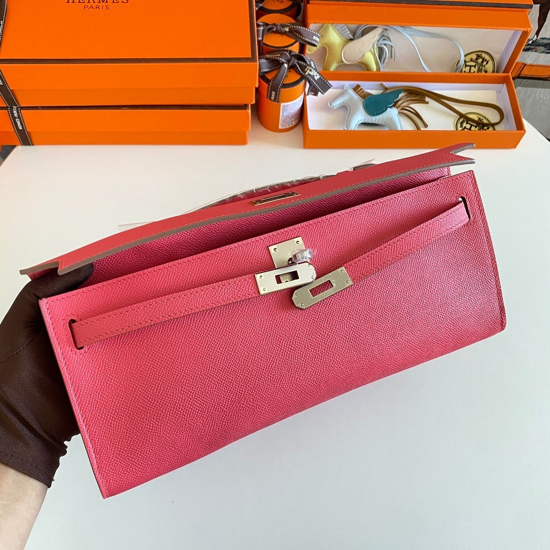 KELLY CUT 31 IN WATERMELON PINK CALFSKIN WITH SILVER HARDWARE - Image 3