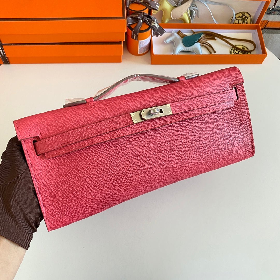 KELLY CUT 31 IN WATERMELON PINK CALFSKIN WITH SILVER HARDWARE - Image 10