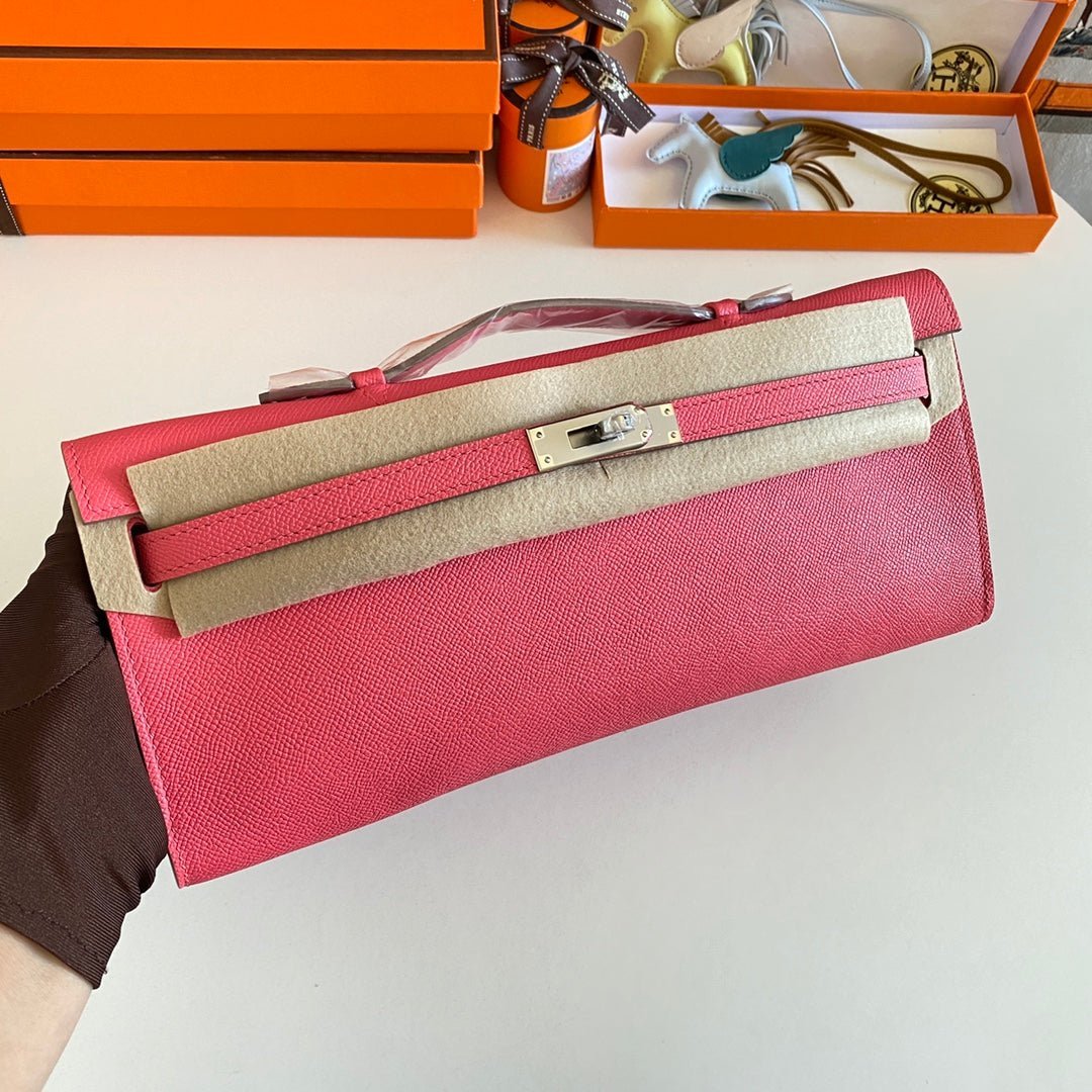KELLY CUT 31 IN WATERMELON PINK CALFSKIN WITH SILVER HARDWARE - Image 9