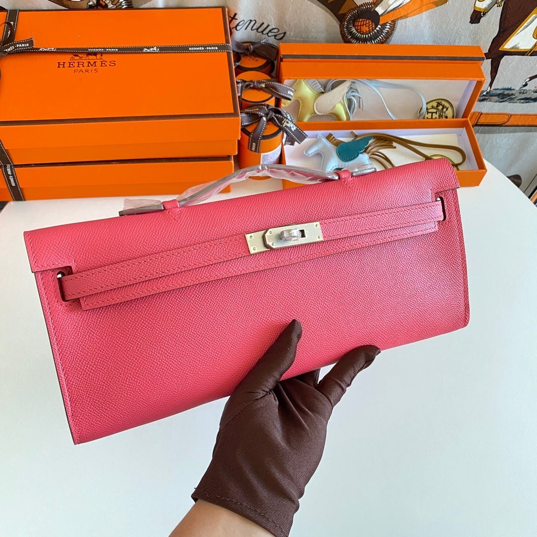 KELLY CUT 31 IN WATERMELON PINK CALFSKIN WITH SILVER HARDWARE - Image 12