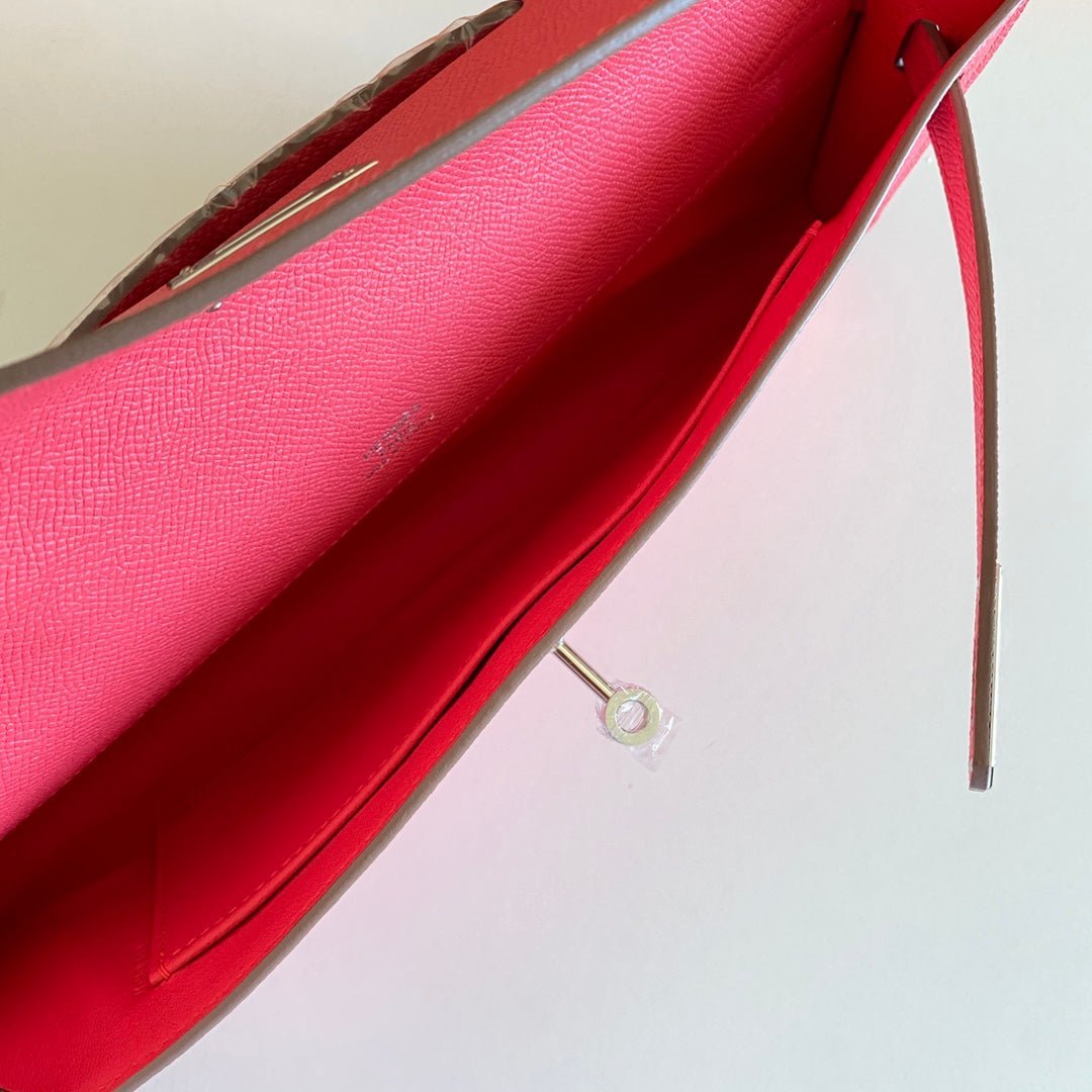KELLY CUT 31 IN WATERMELON PINK CALFSKIN WITH SILVER HARDWARE - Image 8