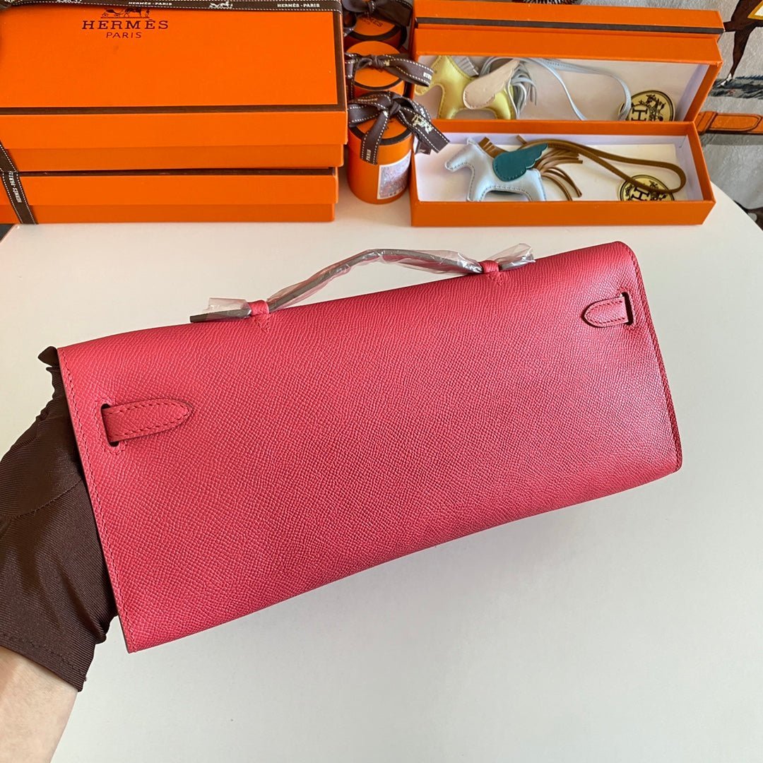 KELLY CUT 31 IN WATERMELON PINK CALFSKIN WITH SILVER HARDWARE - Image 6