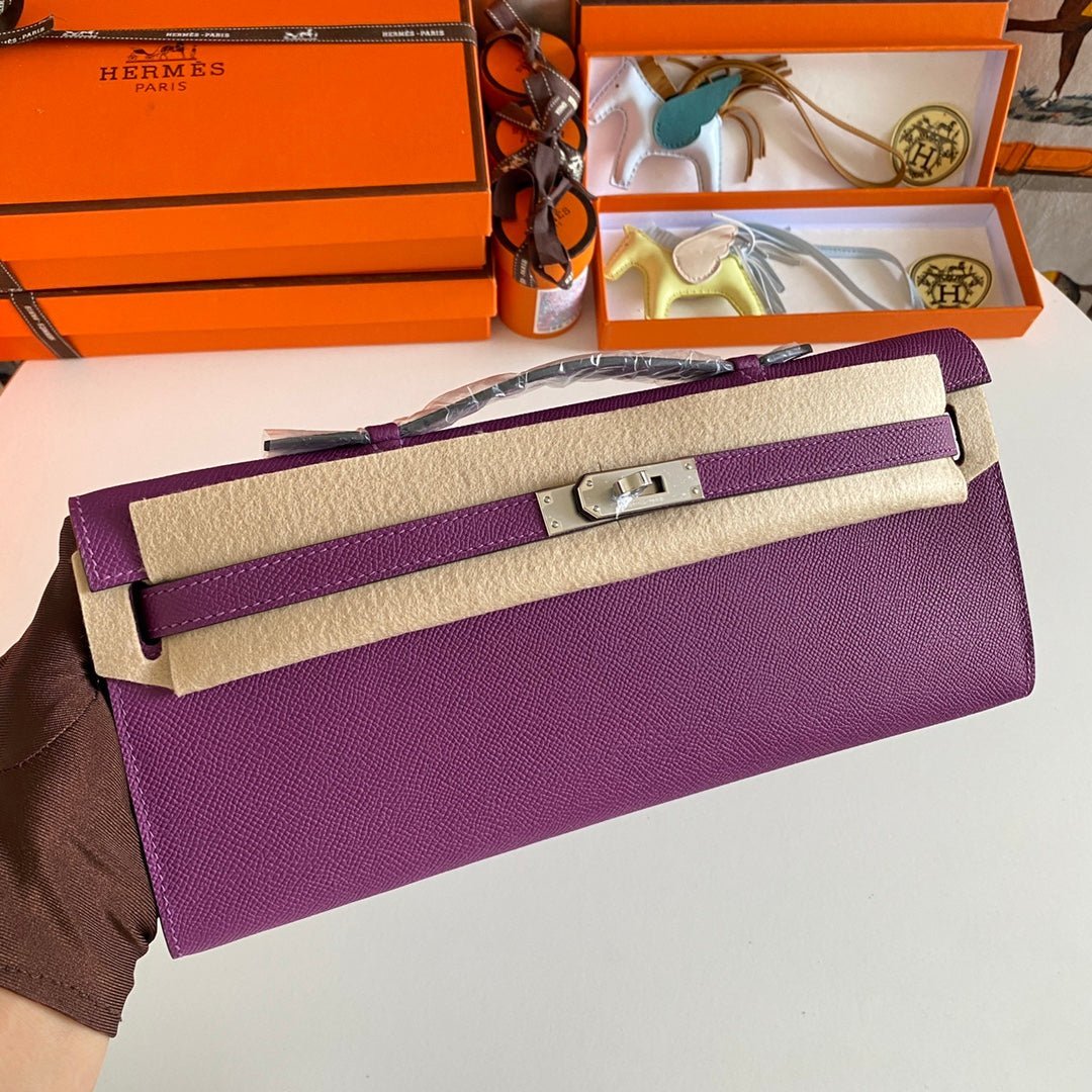 KELLY CUT 31 IN VIOLET PURPLE CALFSKIN WITH SILVER HARDWARE - Image 9