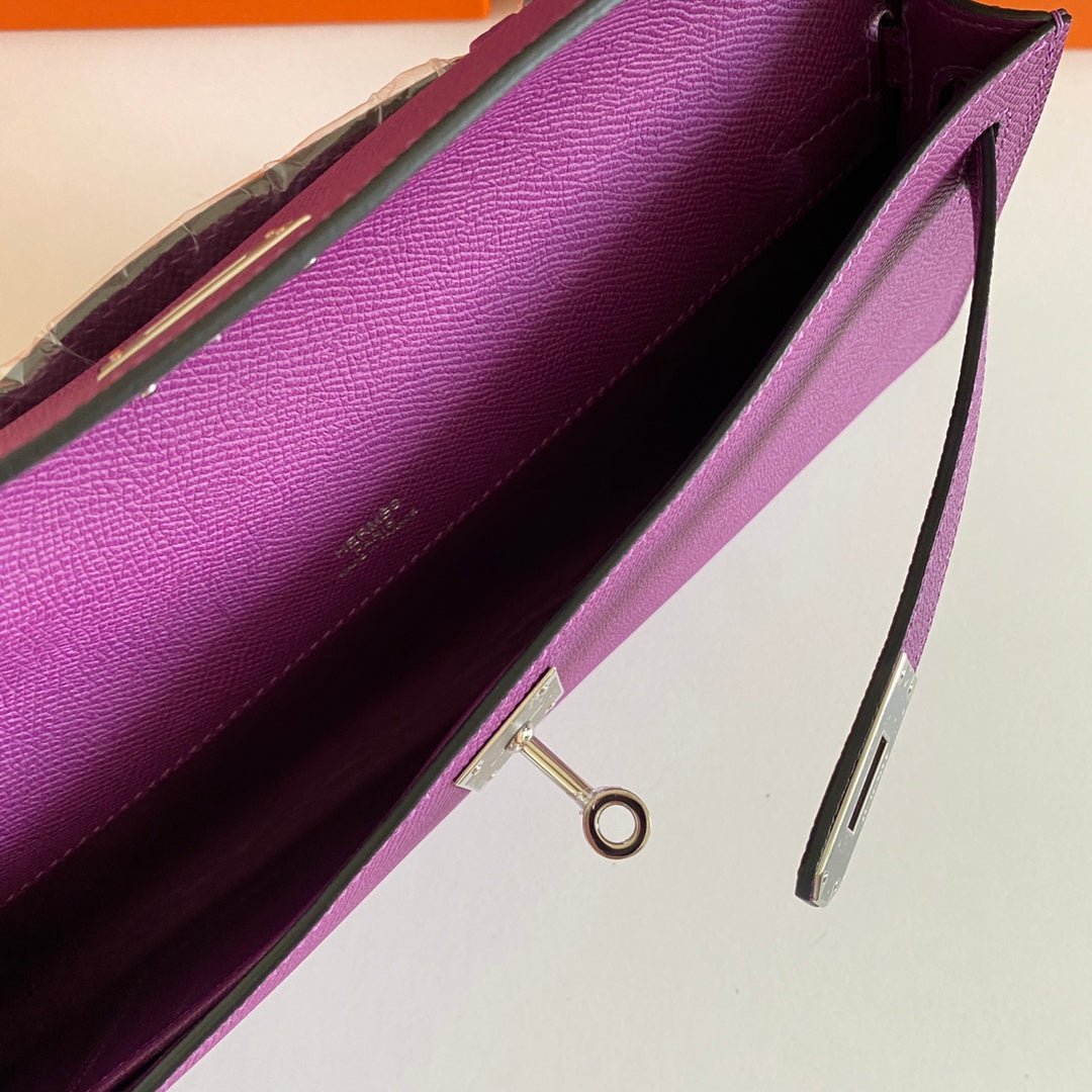 KELLY CUT 31 IN VIOLET PURPLE CALFSKIN WITH SILVER HARDWARE - Image 8