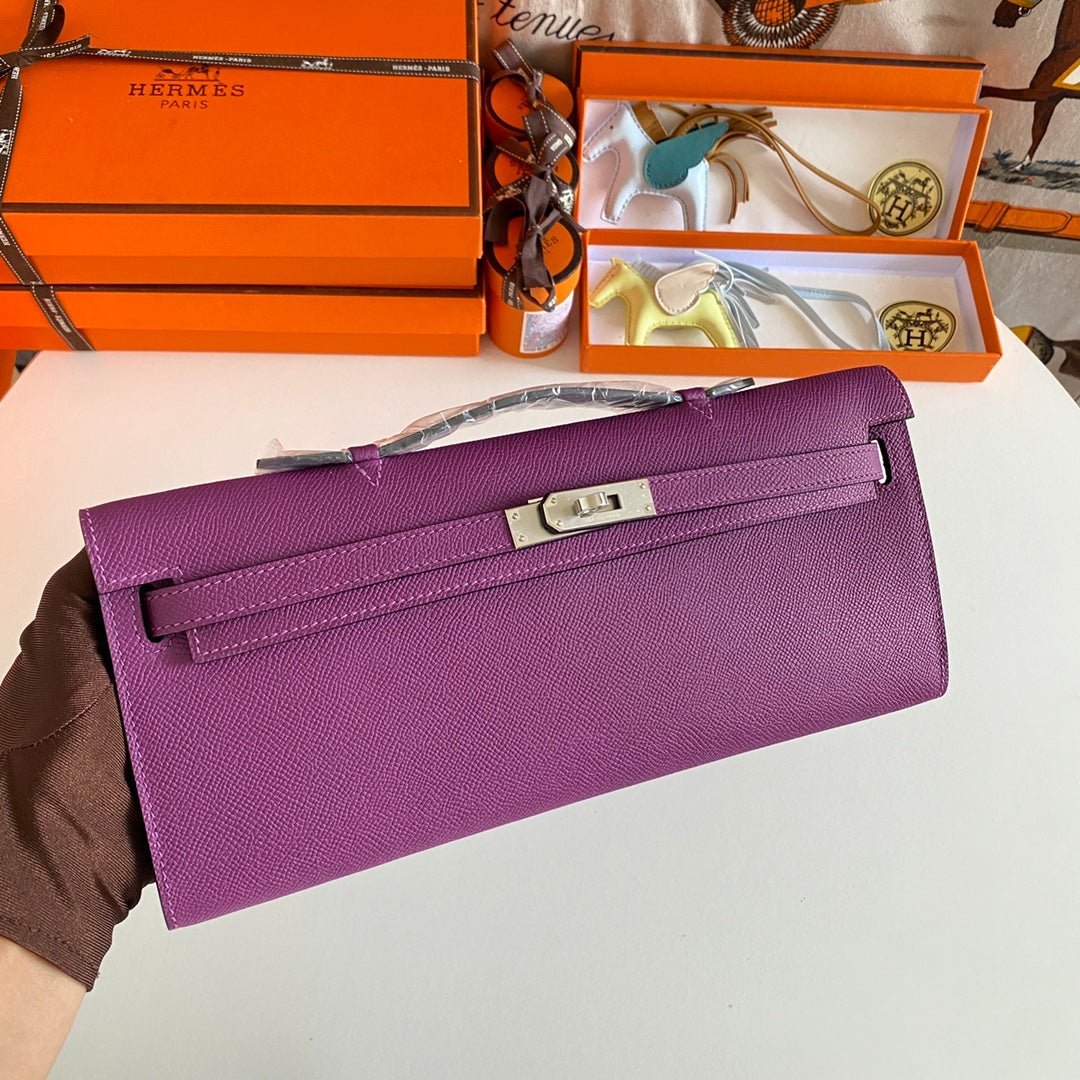 KELLY CUT 31 IN VIOLET PURPLE CALFSKIN WITH SILVER HARDWARE - Image 12