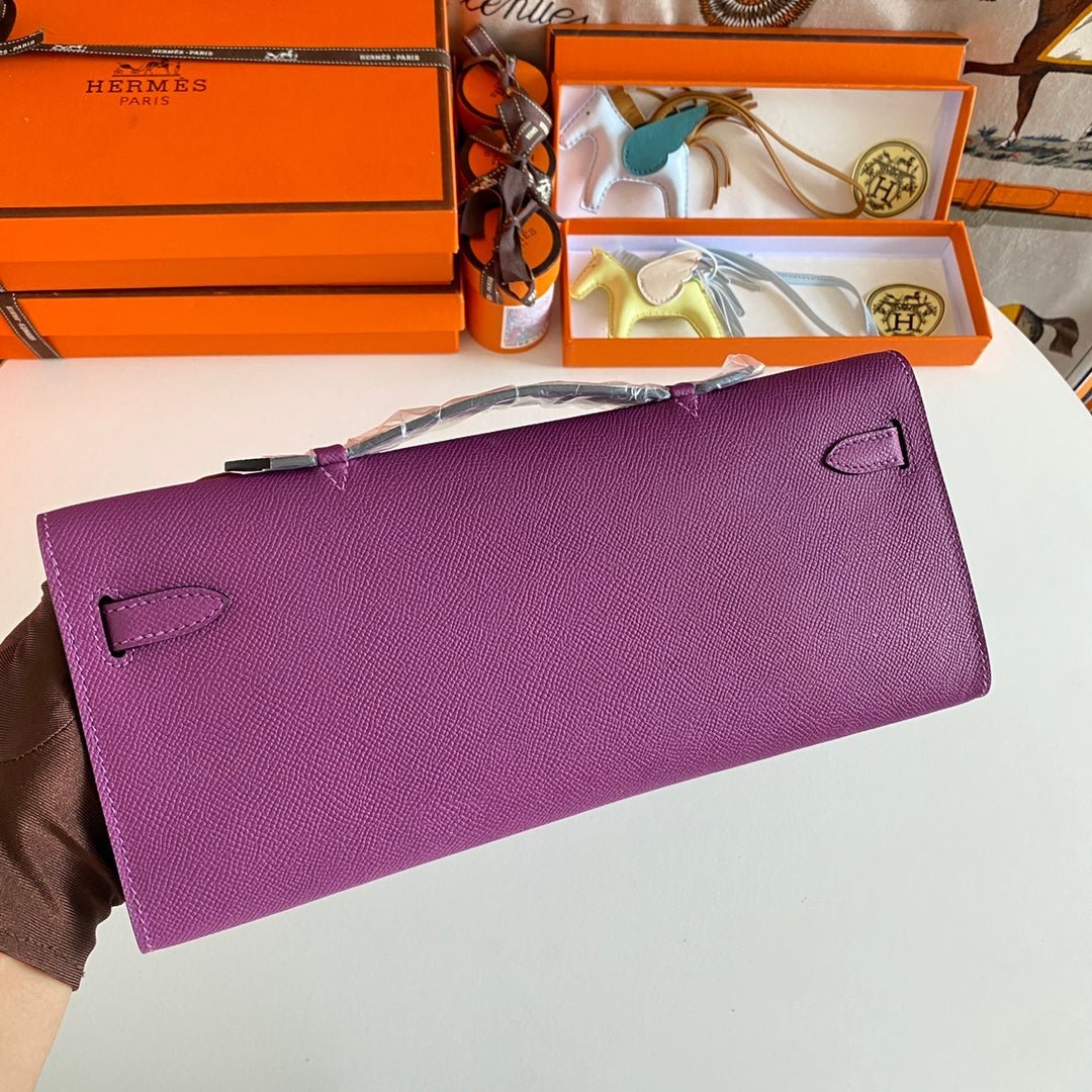KELLY CUT 31 IN VIOLET PURPLE CALFSKIN WITH SILVER HARDWARE - Image 7