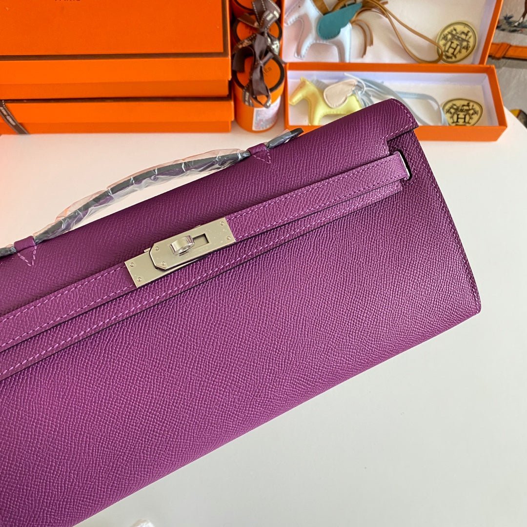 KELLY CUT 31 IN VIOLET PURPLE CALFSKIN WITH SILVER HARDWARE - Image 13