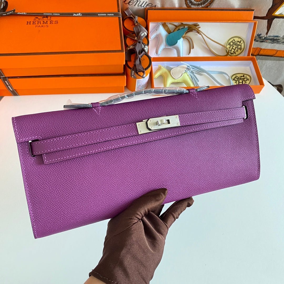 KELLY CUT 31 IN VIOLET PURPLE CALFSKIN WITH SILVER HARDWARE - Image 11