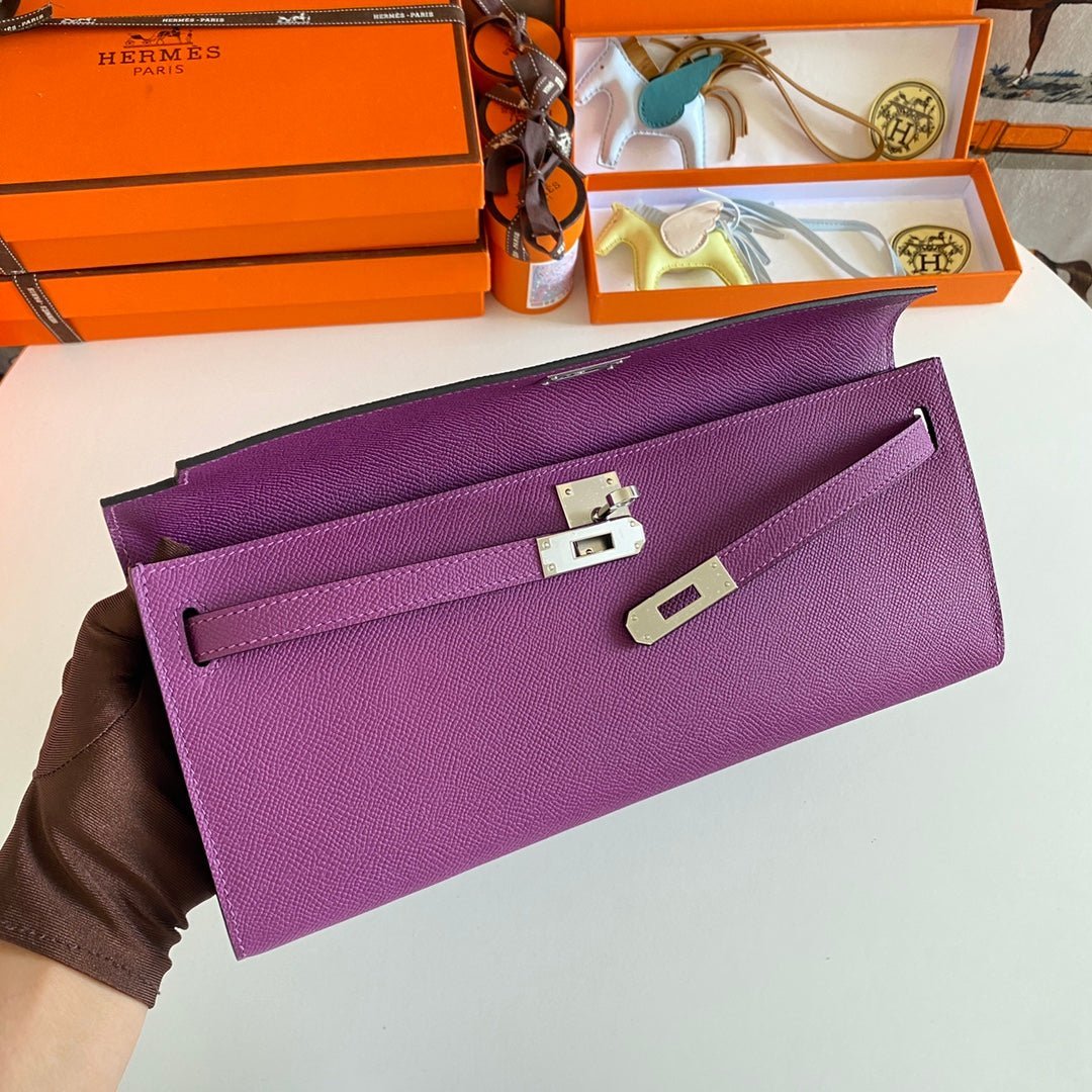 KELLY CUT 31 IN VIOLET PURPLE CALFSKIN WITH SILVER HARDWARE - Image 10
