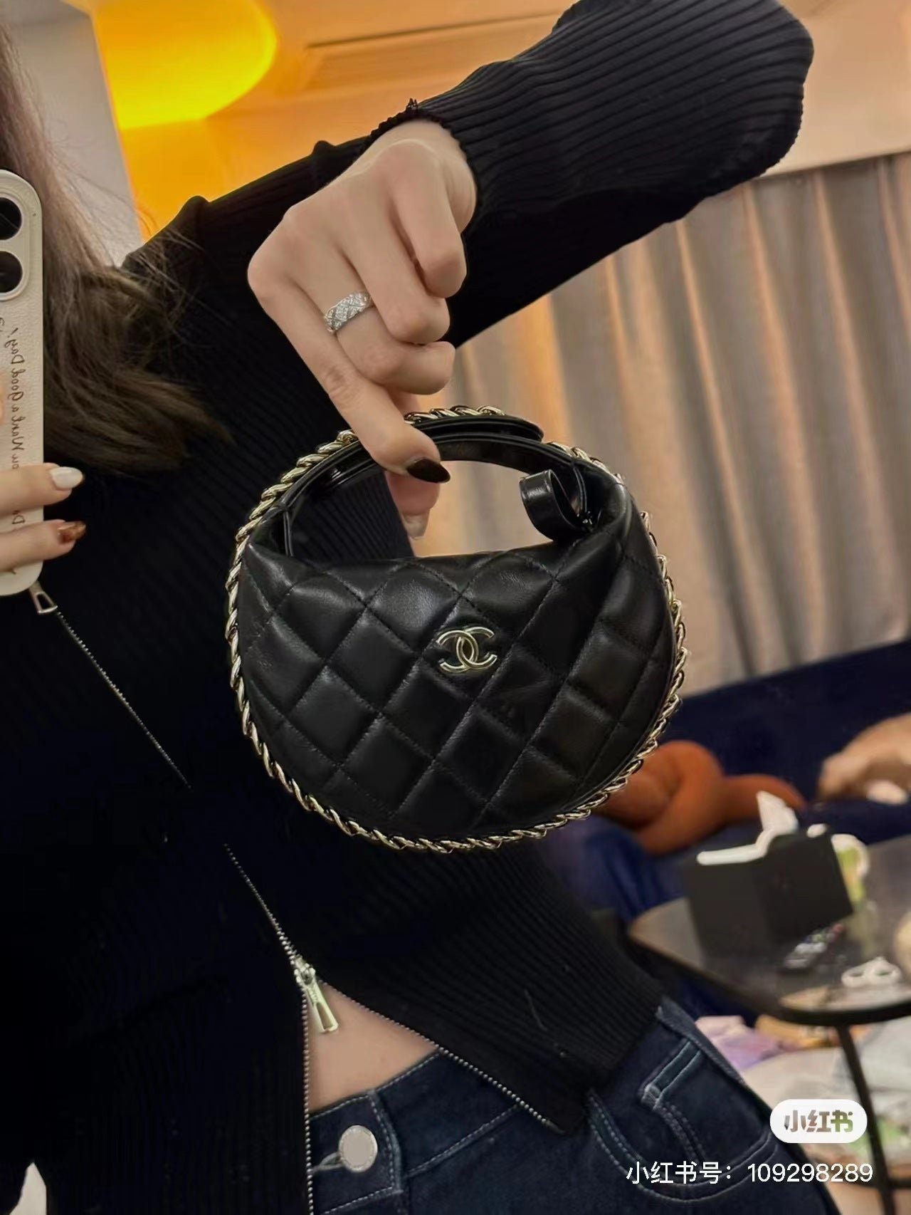 MINI HOBO BAG 16 IN BLACK LAMBSKIN - Image 13