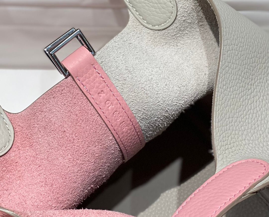 HERMES 25S PICOTIN LOCK 18 IN PINK AND LIGHT GRAY CALFSKIN SILVER HARDWARE - Image 8