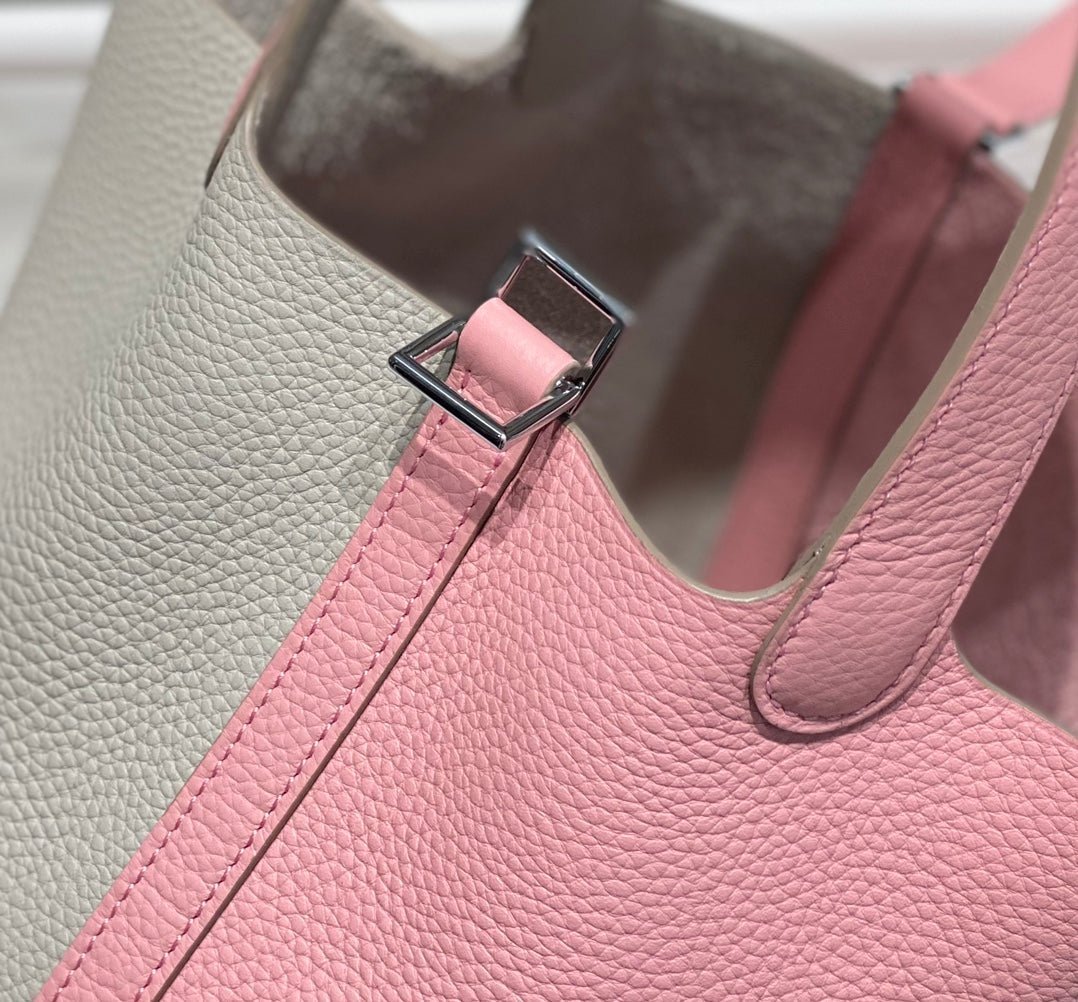 HERMES 25S PICOTIN LOCK 18 IN PINK AND LIGHT GRAY CALFSKIN SILVER HARDWARE - Image 18