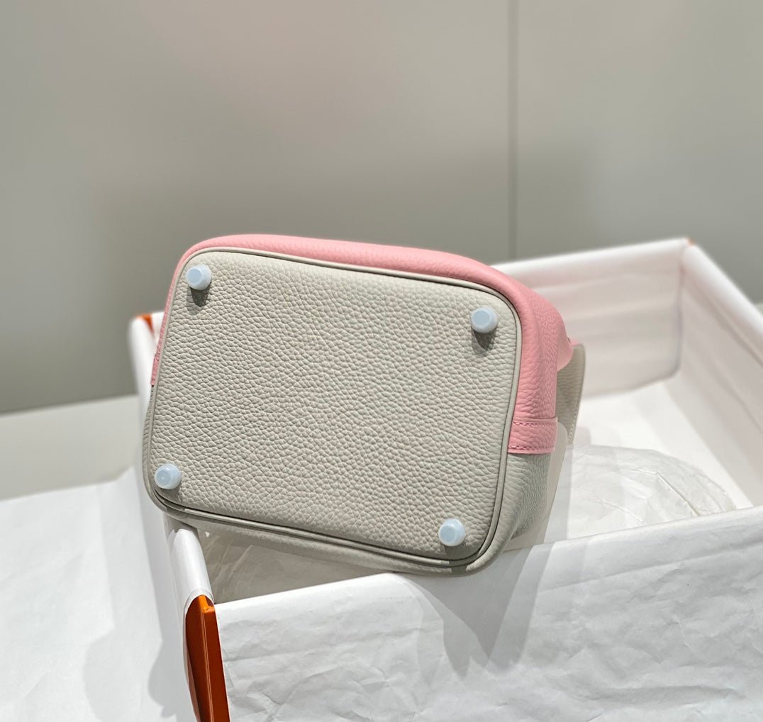 HERMES 25S PICOTIN LOCK 18 IN PINK AND LIGHT GRAY CALFSKIN SILVER HARDWARE - Image 14