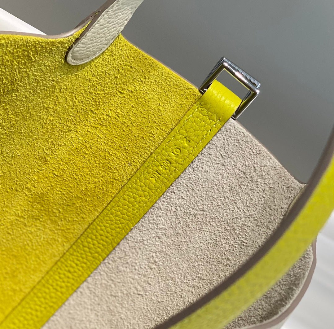 HERMES 25S PICOTIN LOCK 18 IN WHITE AND LEMON YELLOW CALFSKIN SILVER HARDWARE - Image 18