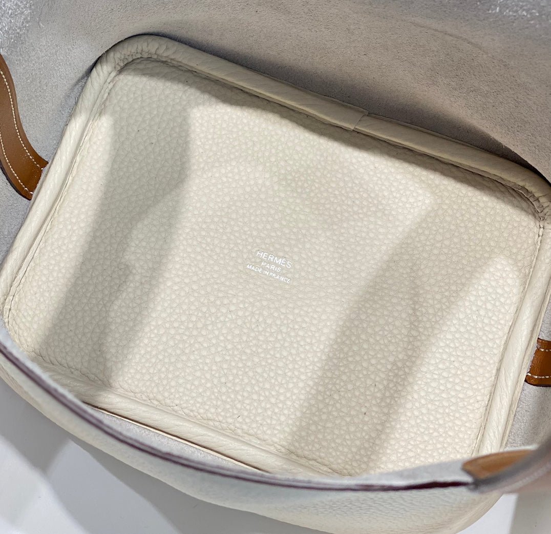 HERMES 25S PICOTIN LOCK 18 IN BURNT ORANGE AND IVORY CALFSKIN SILVER HARDWARE - Image 7