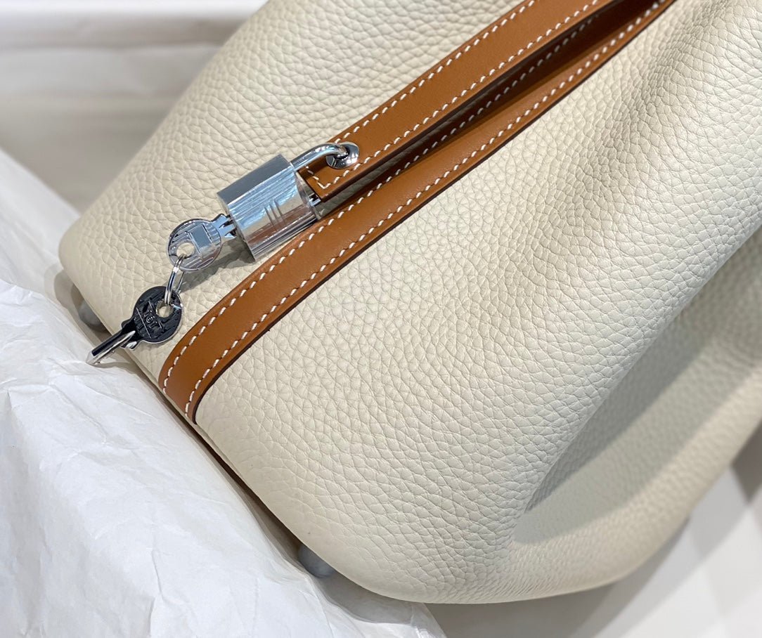 HERMES 25S PICOTIN LOCK 18 IN BURNT ORANGE AND IVORY CALFSKIN SILVER HARDWARE - Image 8
