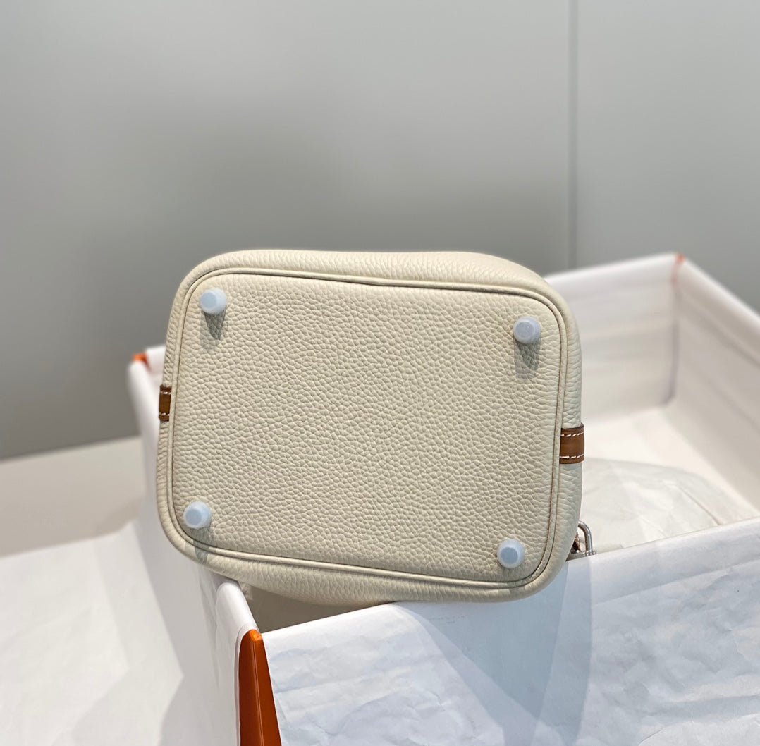 HERMES 25S PICOTIN LOCK 18 IN BURNT ORANGE AND IVORY CALFSKIN SILVER HARDWARE - Image 14