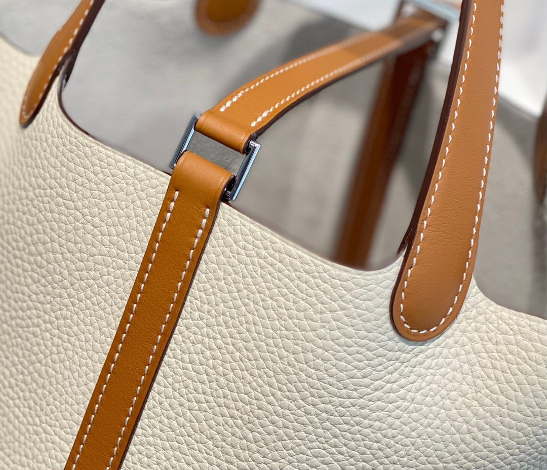 HERMES 25S PICOTIN LOCK 18 IN BURNT ORANGE AND IVORY CALFSKIN SILVER HARDWARE - Image 9