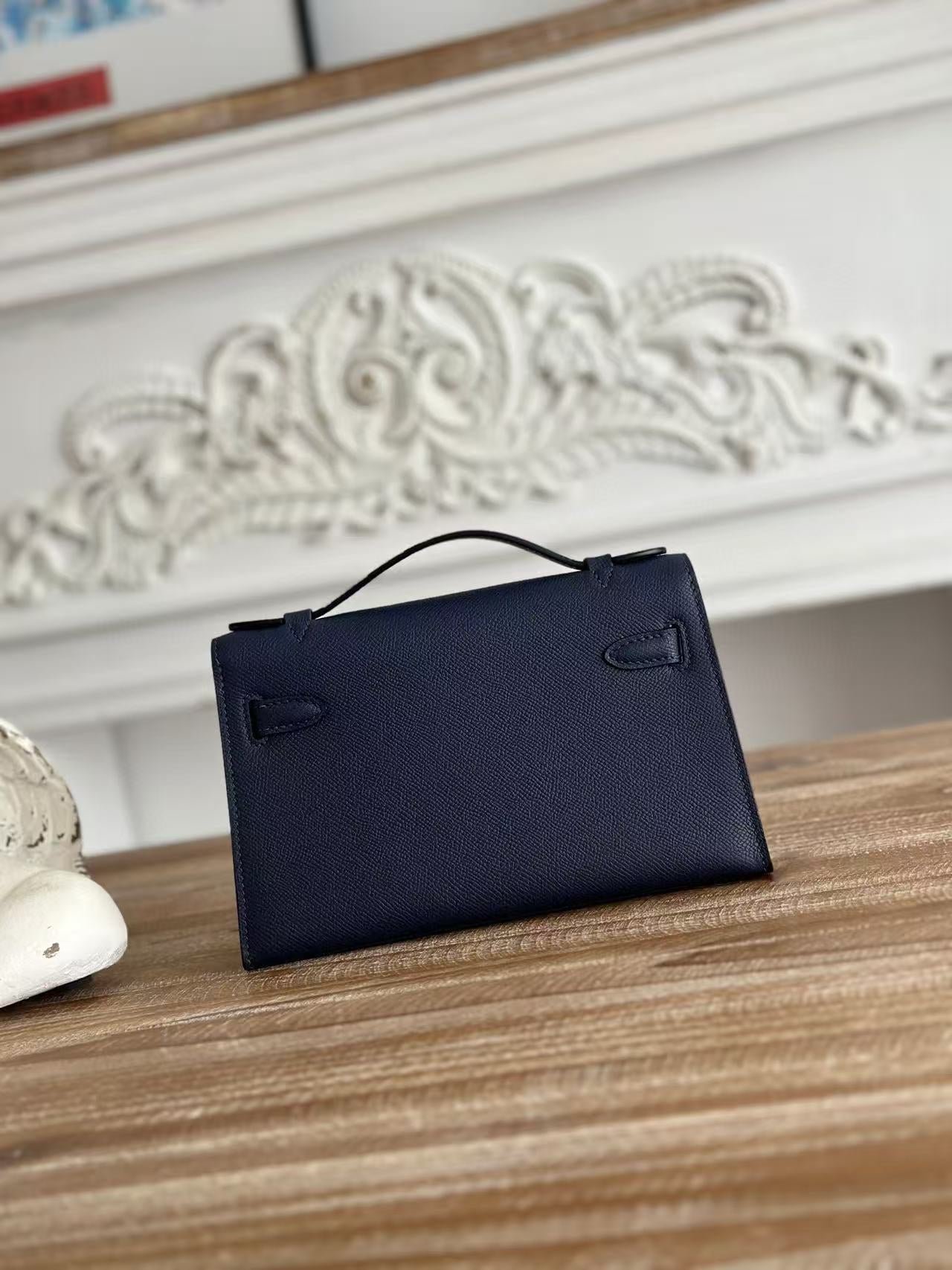 HM KELLY MINI POCHETTE 22 IN NAVY BLUE CALFSKIN - Image 8