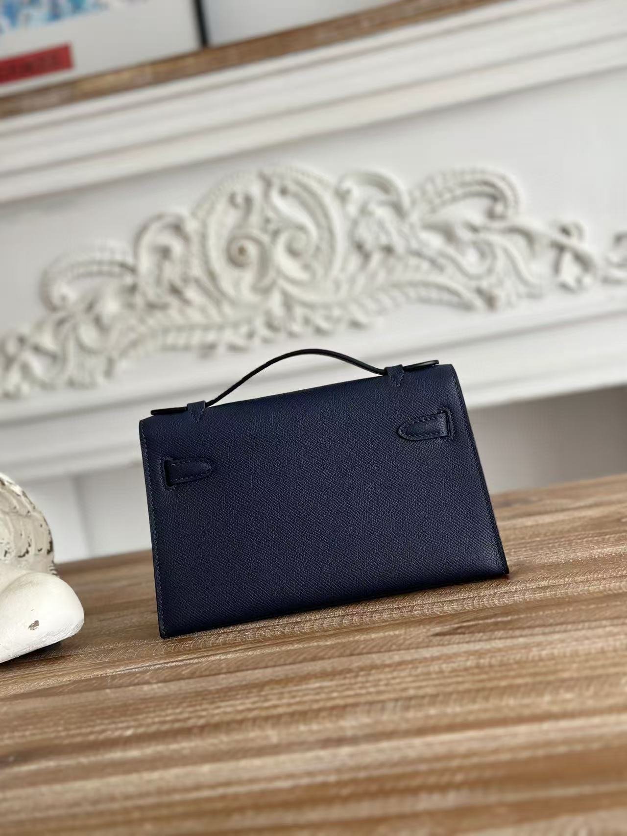 HM KELLY MINI POCHETTE 22 IN NAVY BLUE CALFSKIN - Image 17