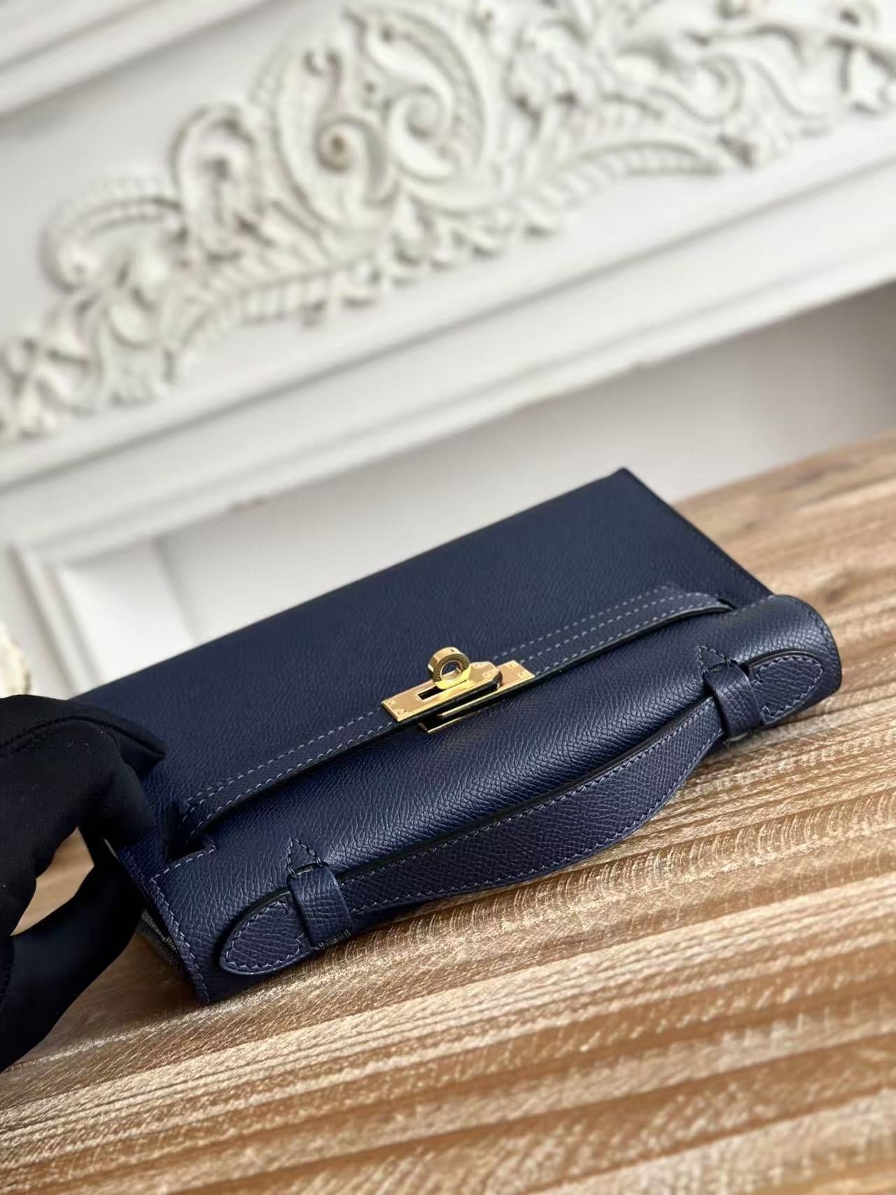HM KELLY MINI POCHETTE 22 IN NAVY BLUE CALFSKIN - Image 6