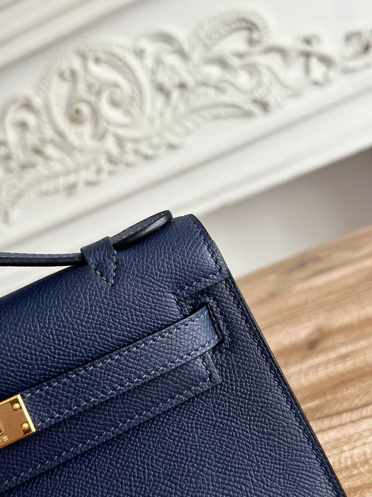 HM KELLY MINI POCHETTE 22 IN NAVY BLUE CALFSKIN - Image 14
