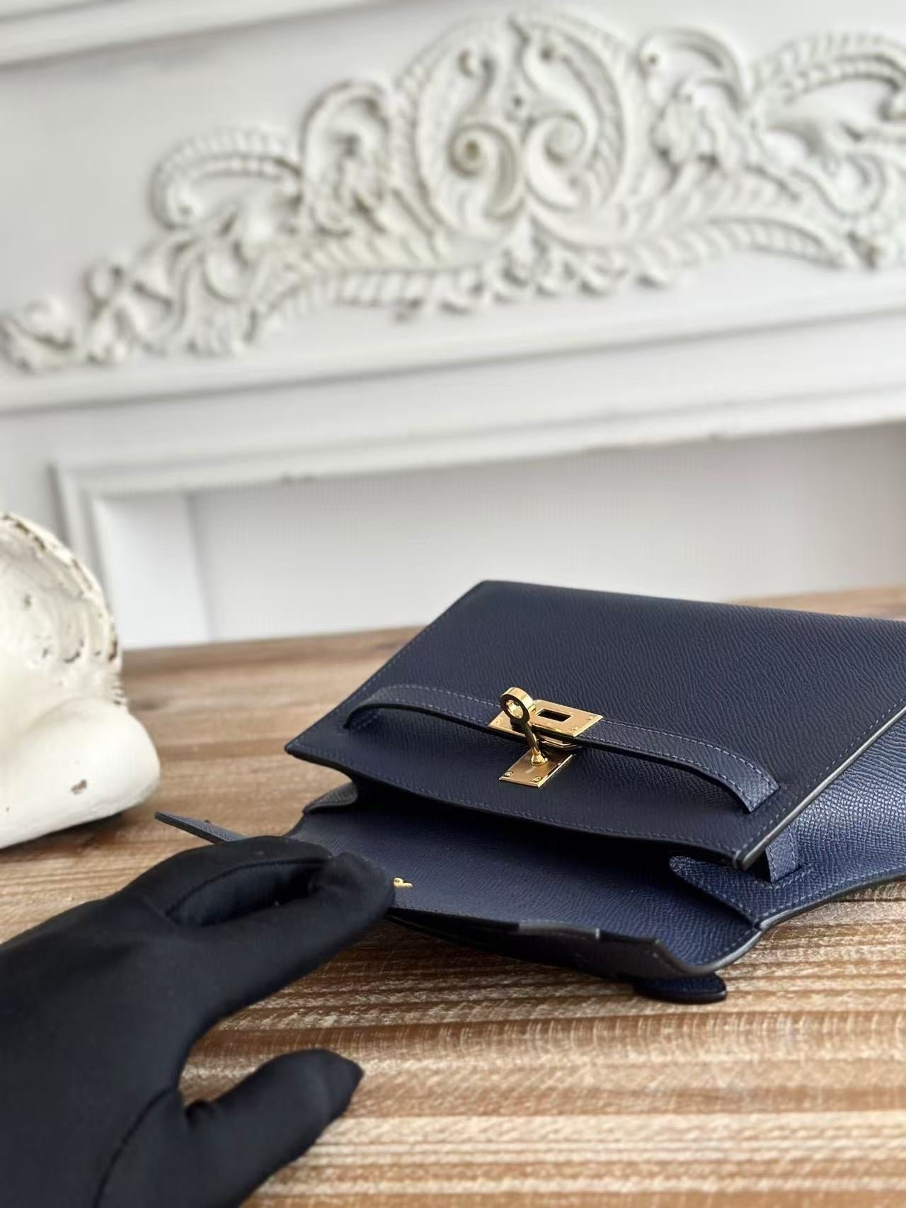 HM KELLY MINI POCHETTE 22 IN NAVY BLUE CALFSKIN - Image 3