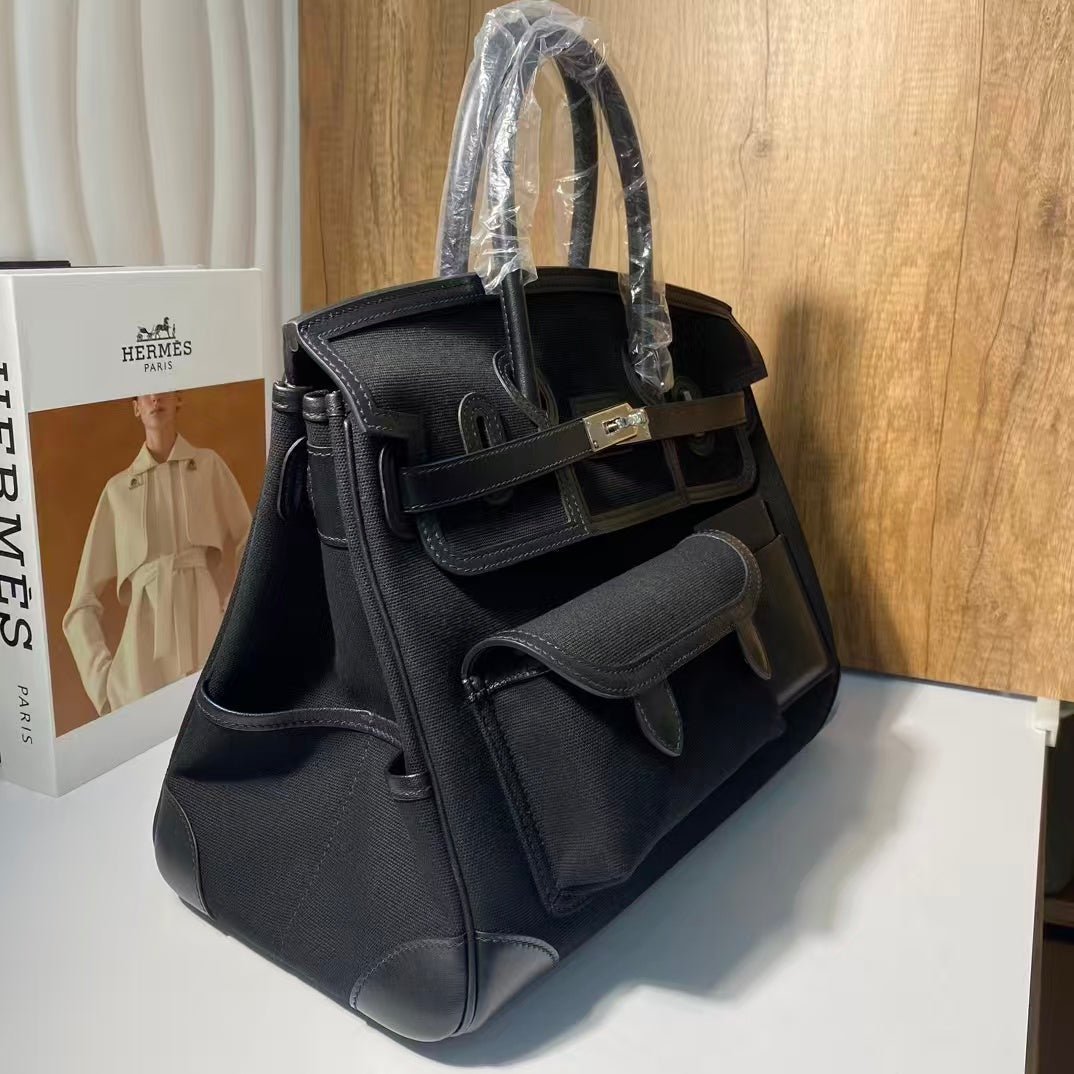 BIRKIN CARGO 35CM BLACK CANVAS AND LEATHER SILVER HARDWARE - Image 9