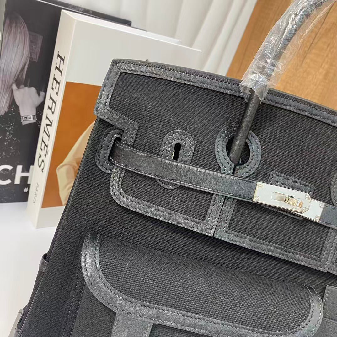 BIRKIN CARGO 35CM BLACK CANVAS AND LEATHER SILVER HARDWARE - Image 16