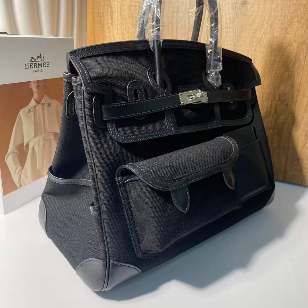 BIRKIN CARGO 35CM BLACK CANVAS AND LEATHER SILVER HARDWARE - Image 6