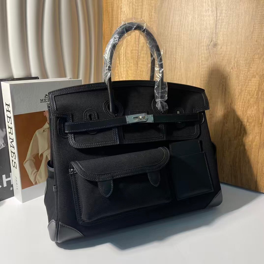 BIRKIN CARGO 35CM BLACK CANVAS AND LEATHER SILVER HARDWARE - Image 4