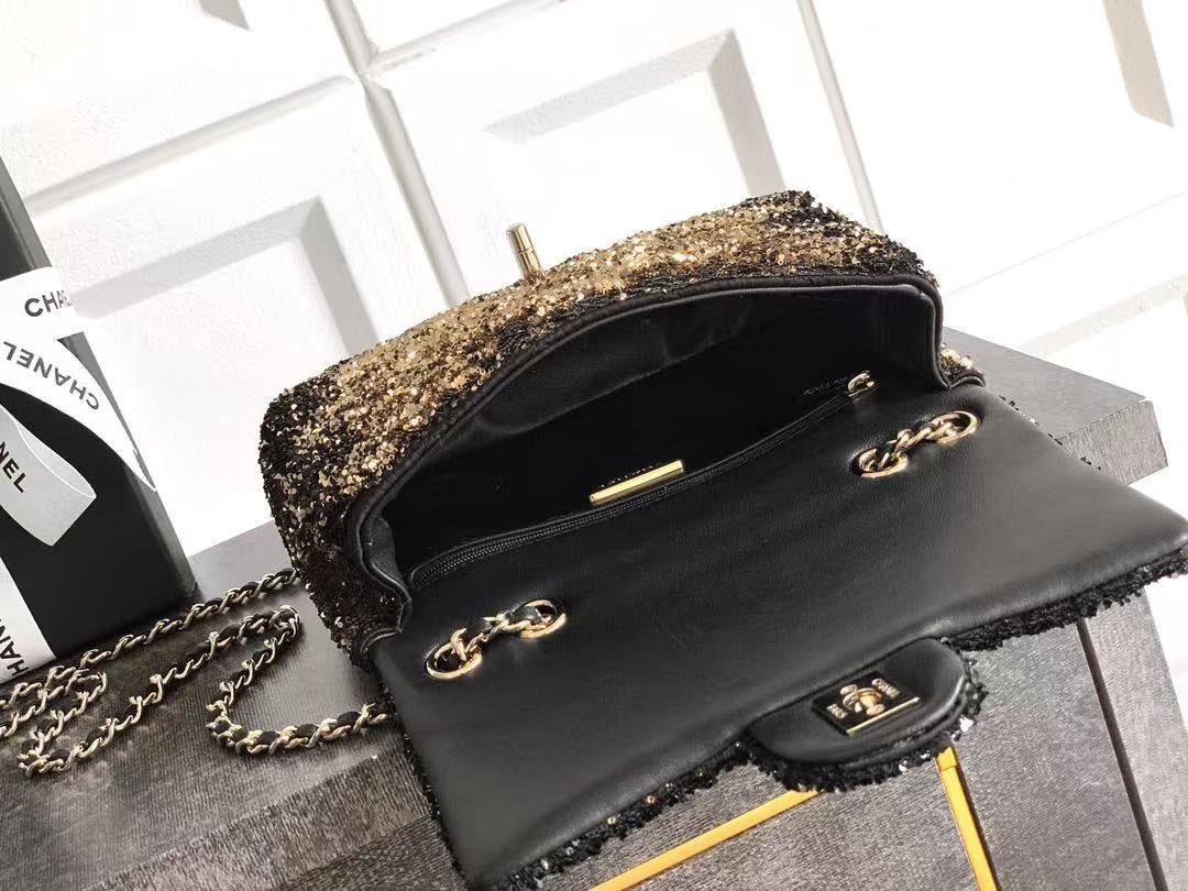 CC 20 SEQUINS FLAP BAG IN BLACK MIX BROWN - Image 16