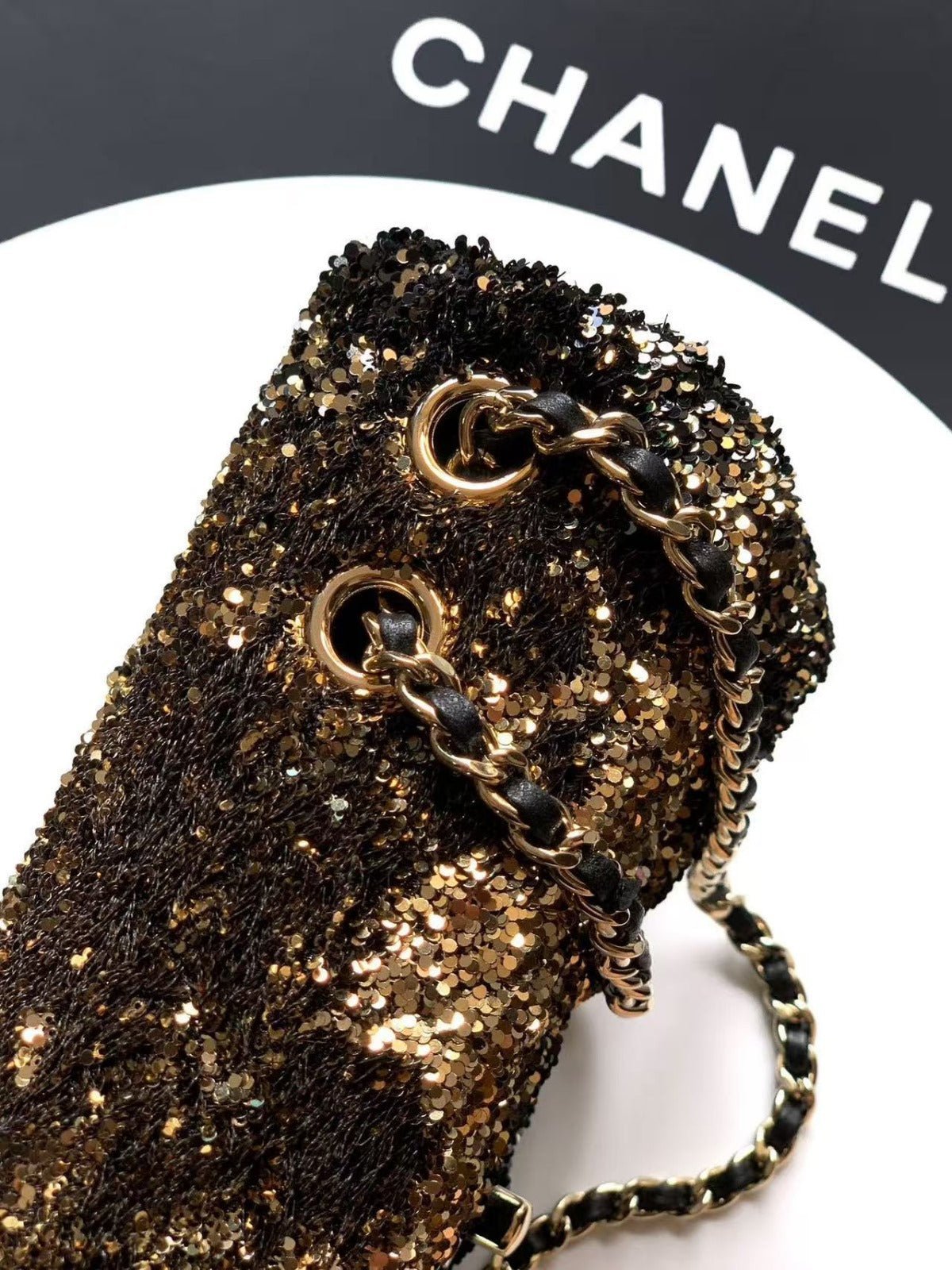 CC 20 SEQUINS FLAP BAG IN BLACK MIX BROWN - Image 4