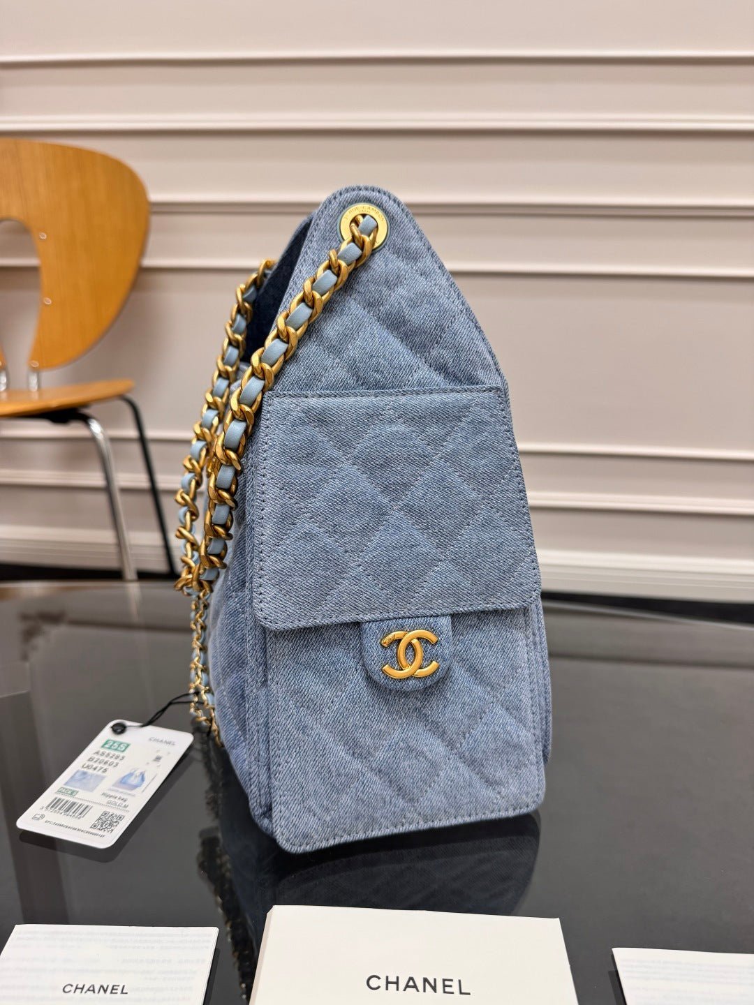CHANEL 25S HOBO BAG 30 IN BLUE DENIM WITH GOLD HARDWARE - Image 13