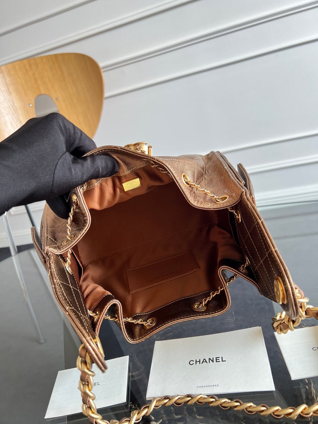 CHANEL 25S HOBO BAG 30 IN METALLIC BROWN CAVIAR WITH GOLD HARDWARE - Image 5