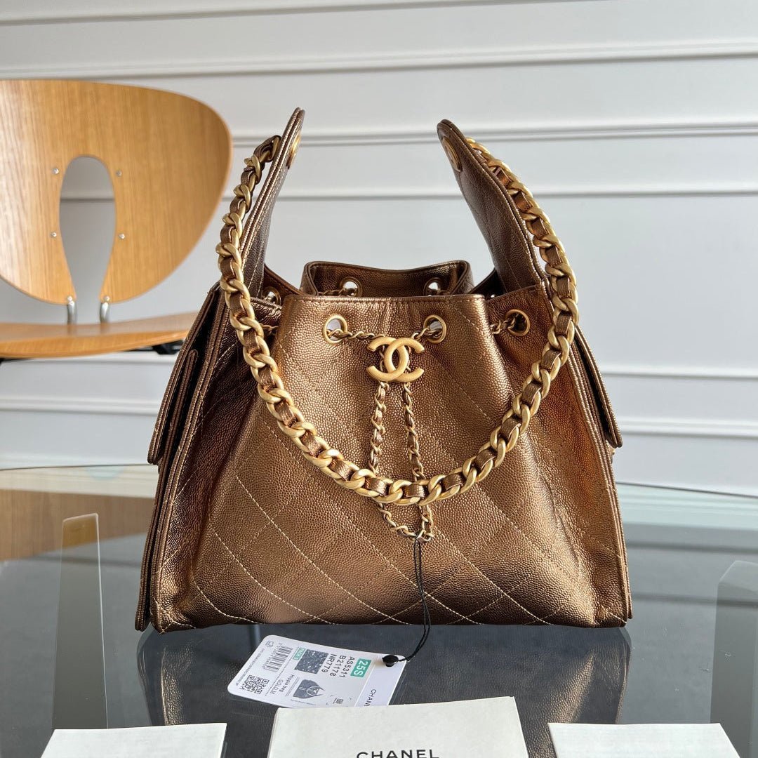 CHANEL 25S HOBO BAG 30 IN METALLIC BROWN CAVIAR WITH GOLD HARDWARE - Image 10