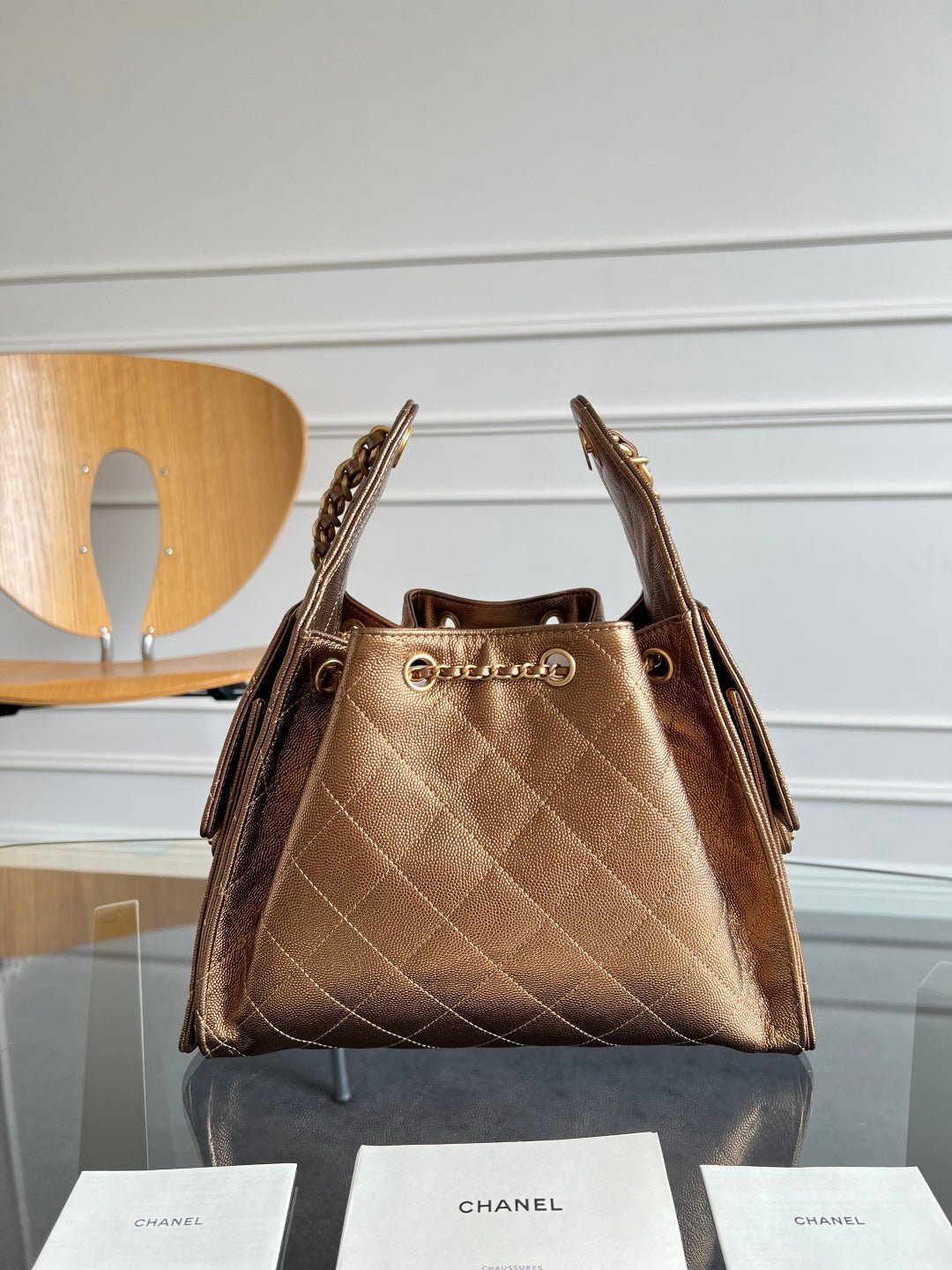 CHANEL 25S HOBO BAG 30 IN METALLIC BROWN CAVIAR WITH GOLD HARDWARE - Image 11
