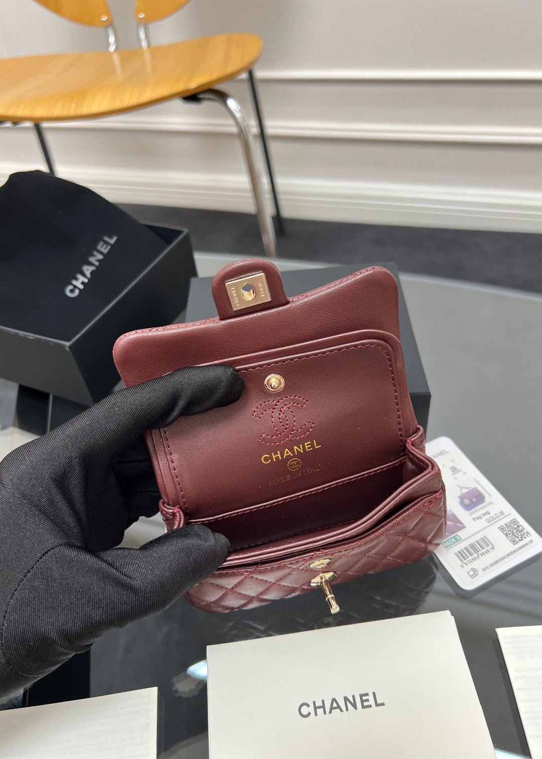 CHANEL 25S FLAP CHARM BAG 13 IN DARK RED LAMBSKIN - Image 22