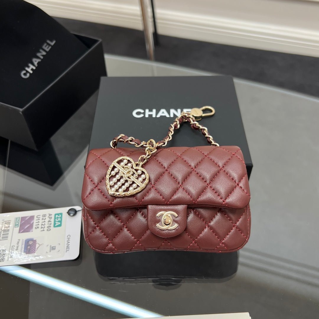CHANEL 25S FLAP CHARM BAG 13 IN DARK RED LAMBSKIN - Image 12