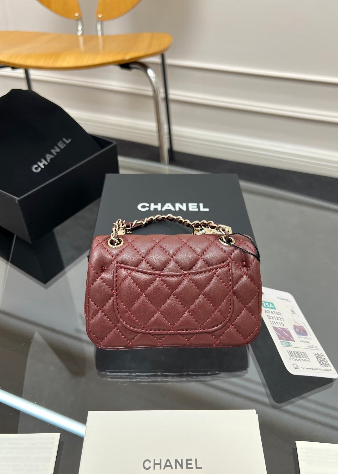 CHANEL 25S FLAP CHARM BAG 13 IN DARK RED LAMBSKIN - Image 14
