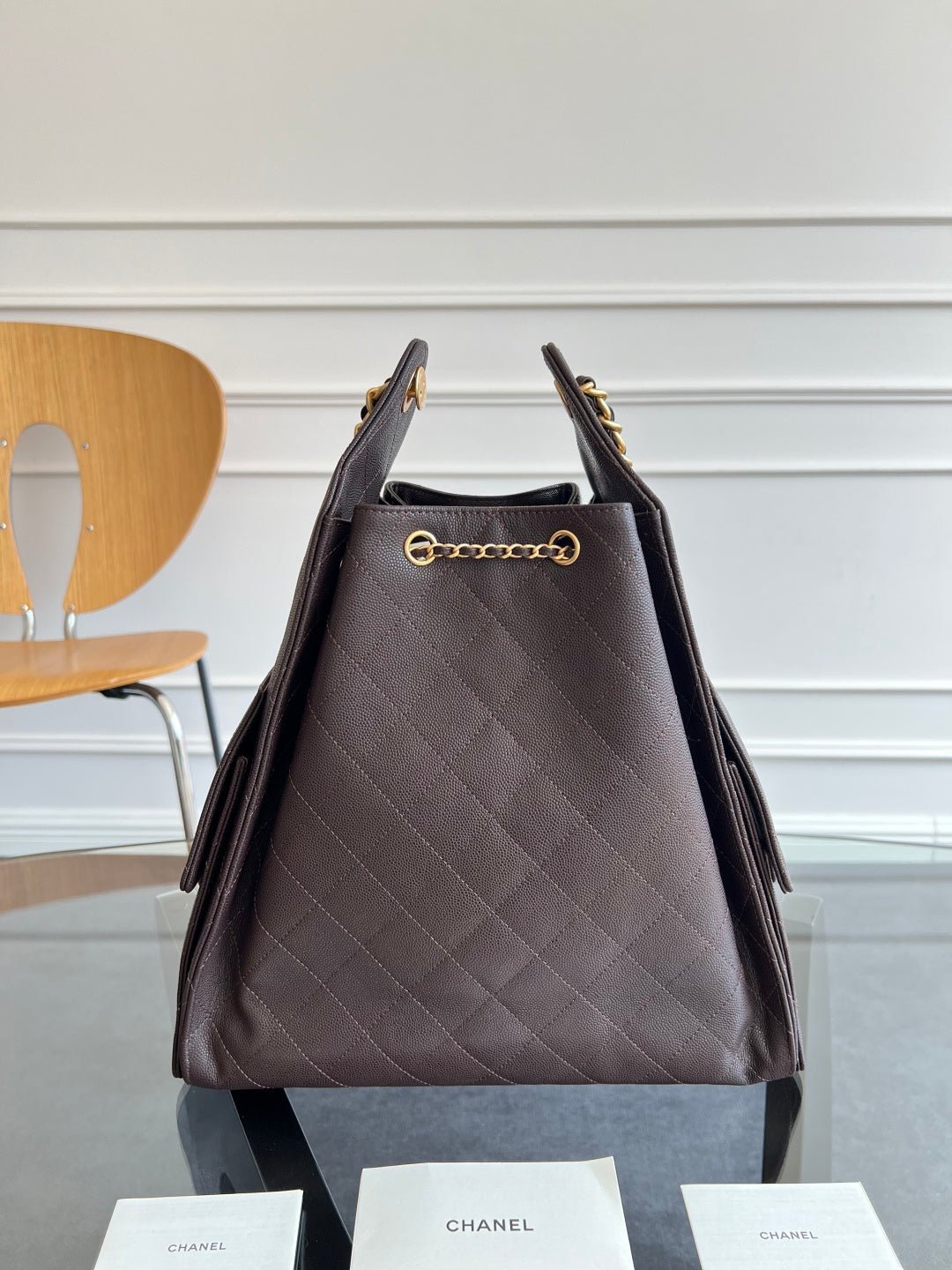 CHANEL 25S HOBO BAG 40 IN DARK EARTH BROWN CAVIAR WITH GOLD HARDWARE - Image 9